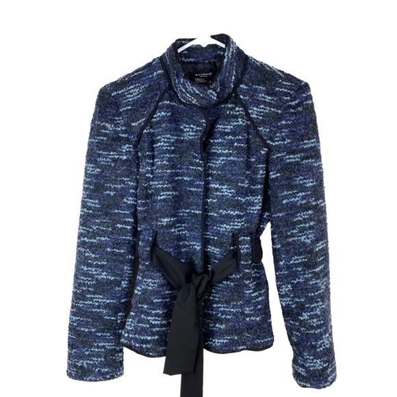 Sandro Blazer Jacket Tweed Textured Wool blend Blue Black Women’s Size S - Picture 1 of 7